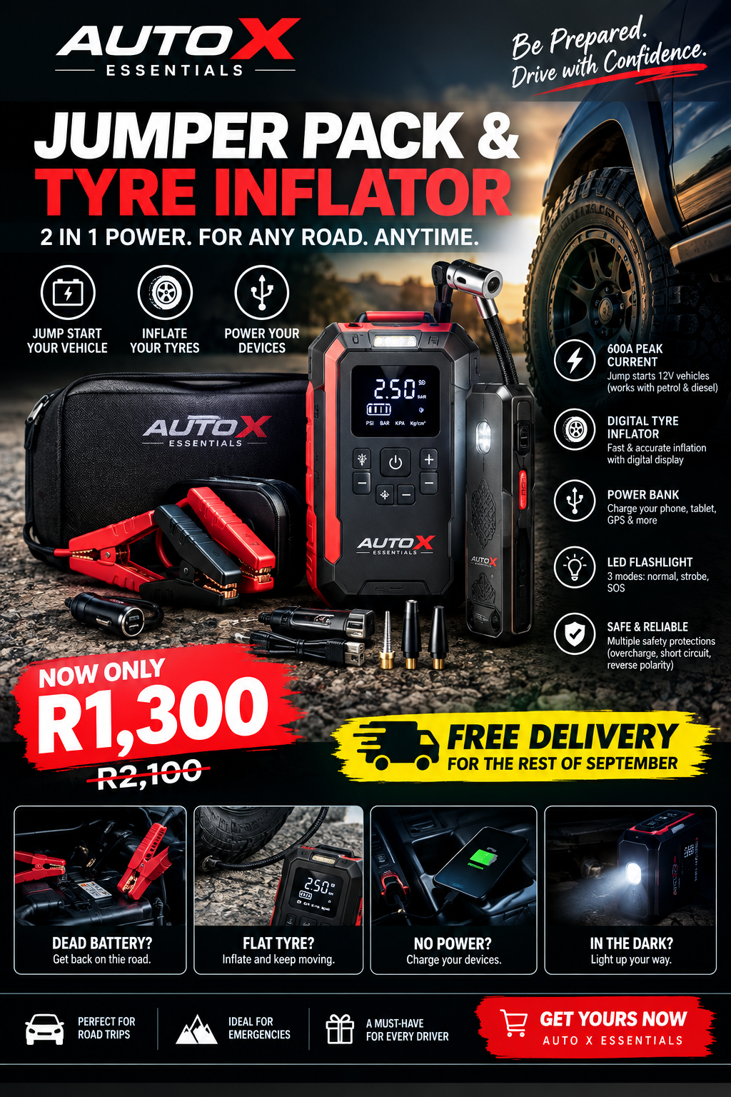 Jumper Pack & Tyre Inflator β Portable Emergency Car Kit