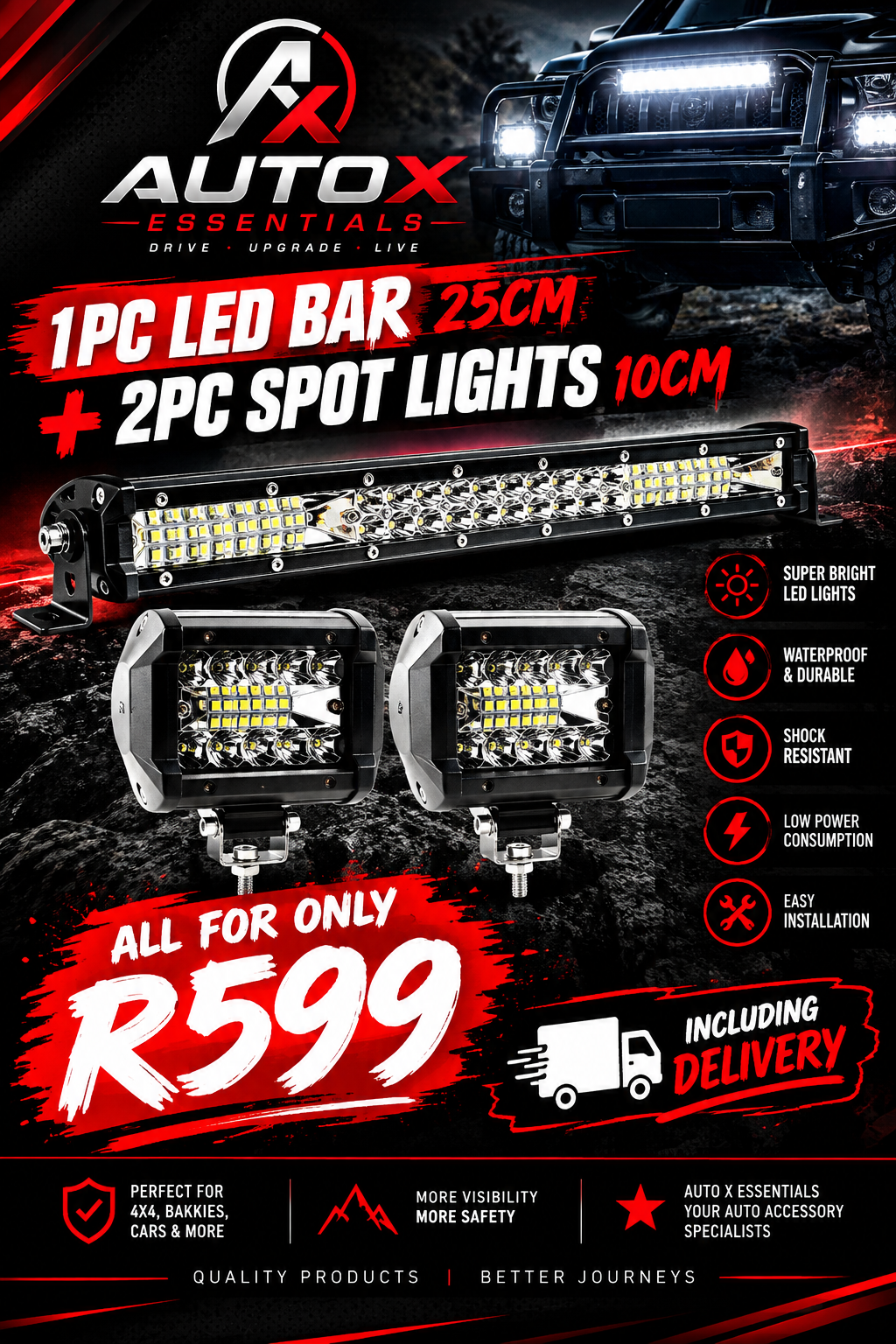 3pc led spot lights and bar