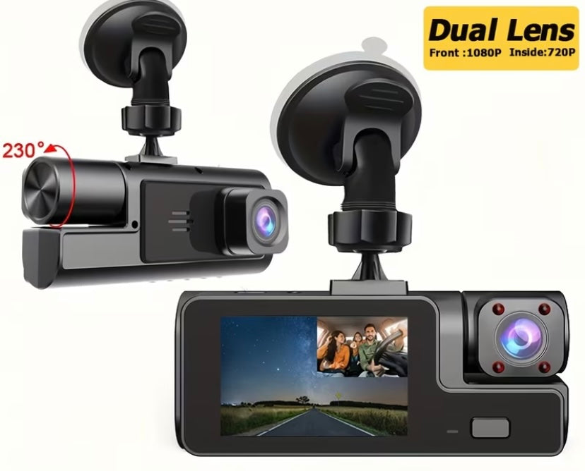 Dual lens dashcam, inside and outside