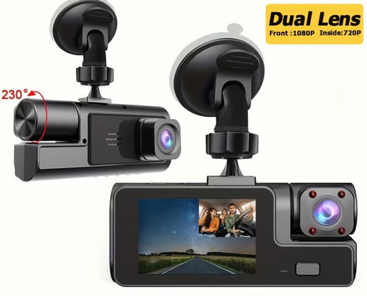 Dual-Lens Car Dash Cam – Front & Interior Camera