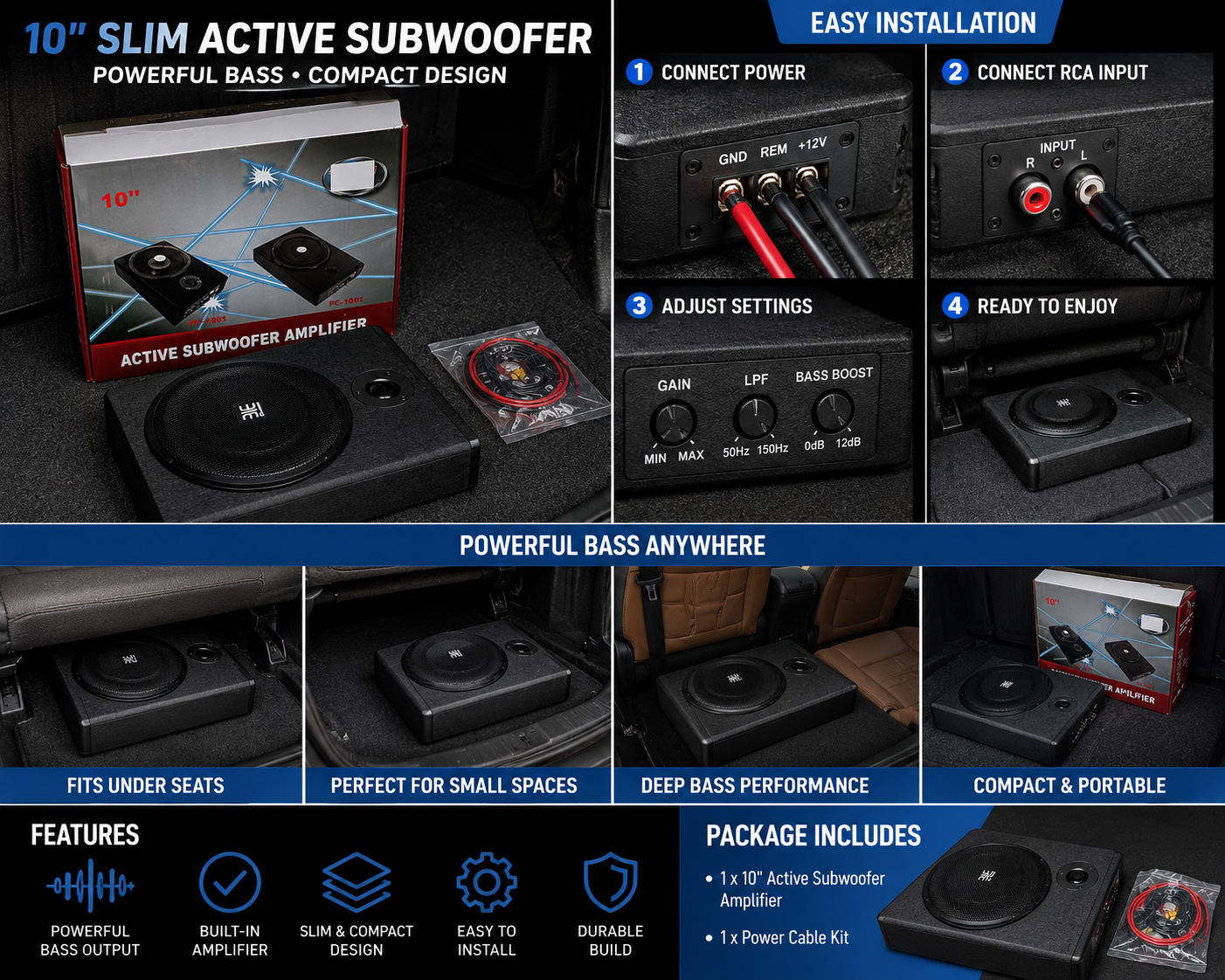 Under seat active subwoofer (compact) 10”